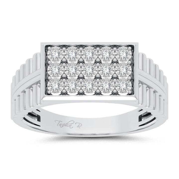 10K White Gold Lab Diamond Mens Sleek Band Ring