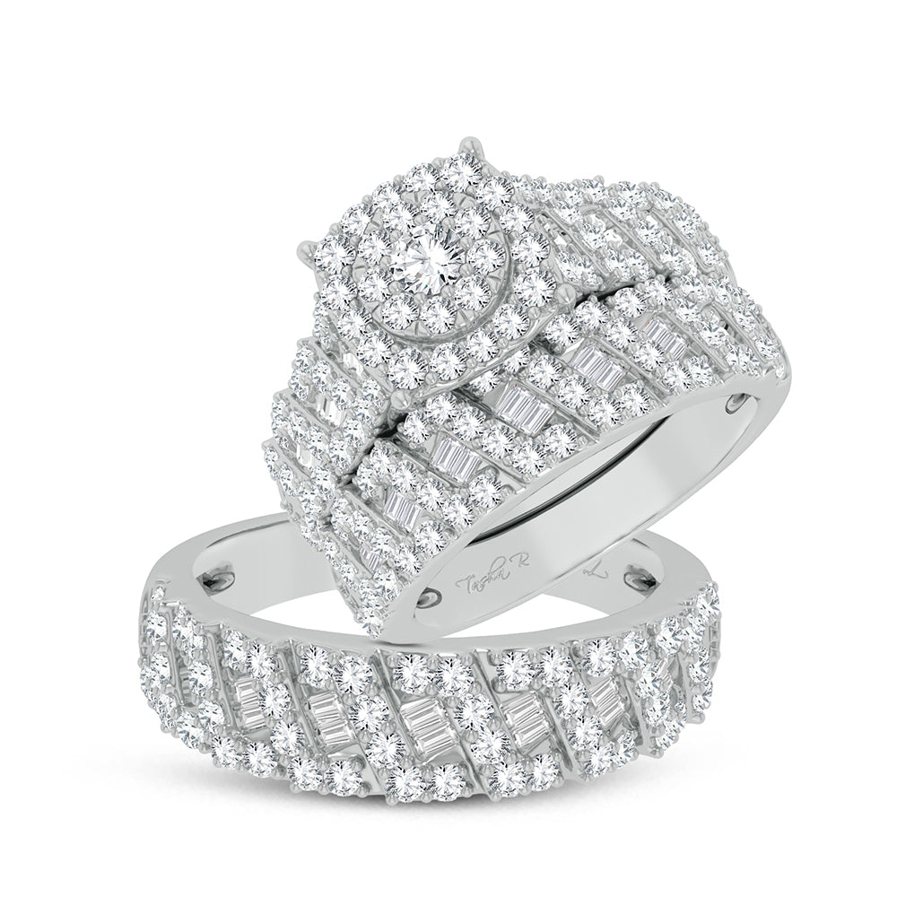 Luminous 14k White Gold 3ct Lab Diamond Trio Wedding Set