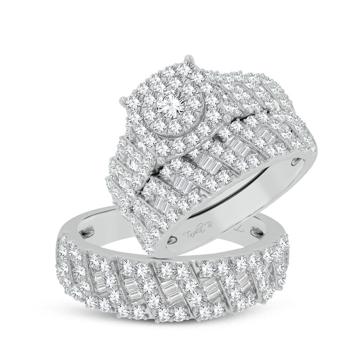 Luminous 14k White Gold 3ct Lab Diamond Trio Wedding Set