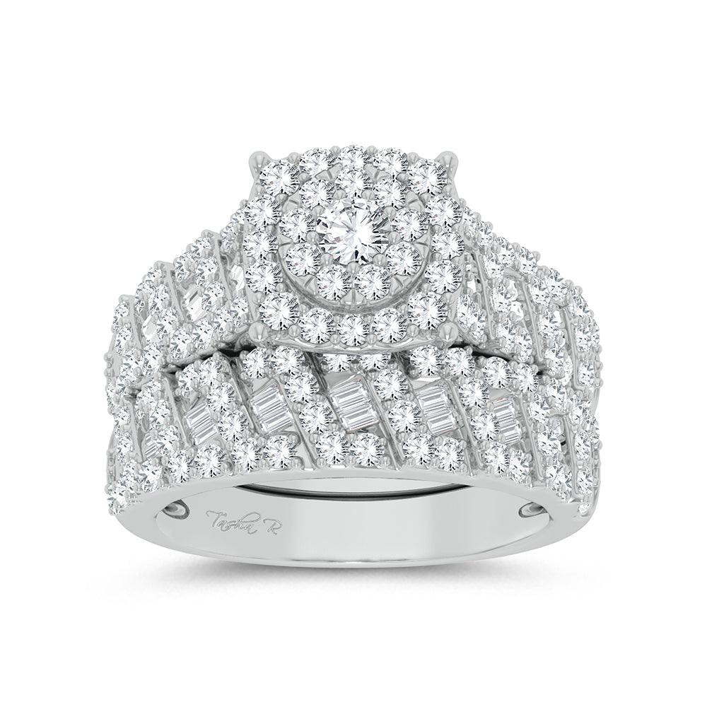 Luminous 14k White Gold 3ct Lab Diamond Trio Wedding Set