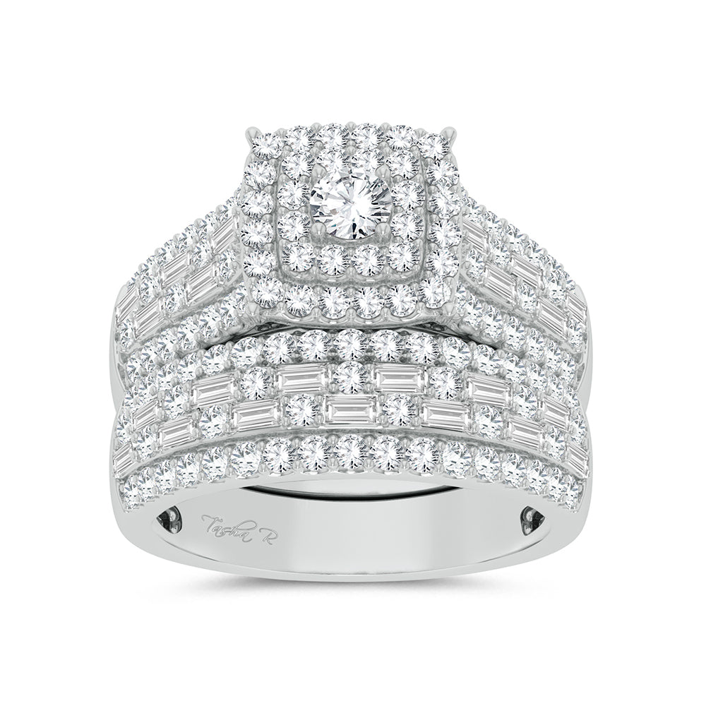 Luminous 14k White Gold 3ct Lab Diamond Trio Wedding Set