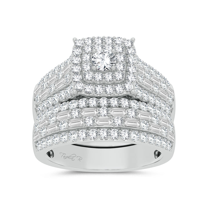 Luminous 14k White Gold 3ct Lab Diamond Trio Wedding Set