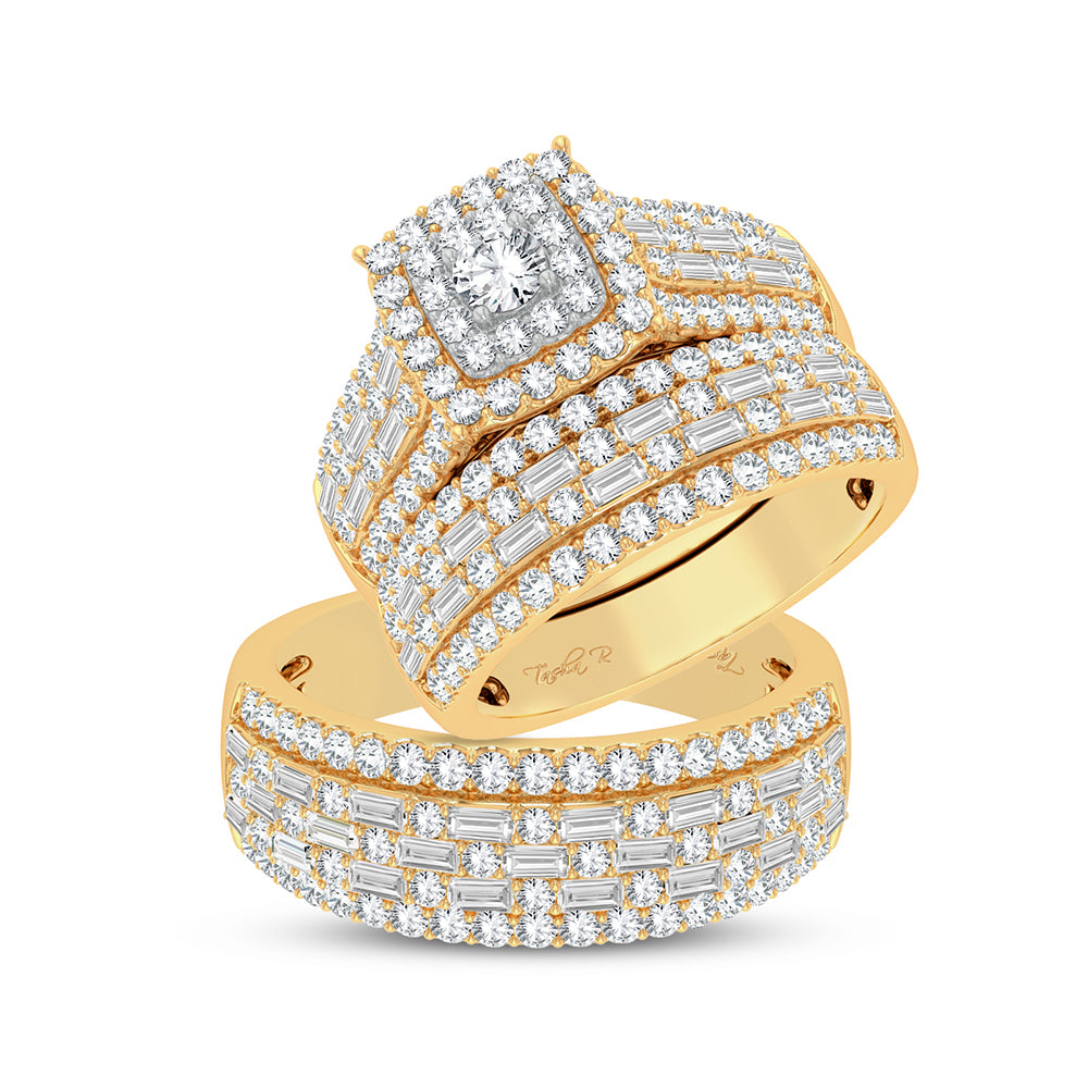 14k Yellow Gold 3ct Lab Diamond Bridal Trio Wedding Ring Set