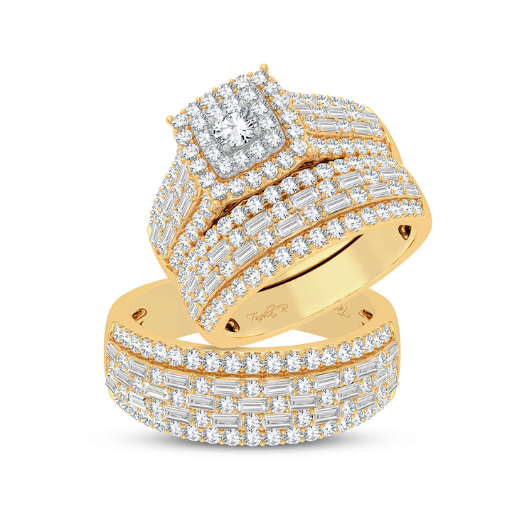14k Yellow Gold 3ct Lab Diamond Bridal Trio Wedding Ring Set