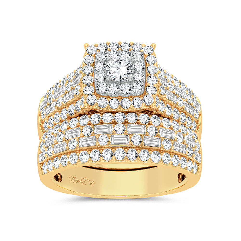 14k Yellow Gold 3ct Lab Diamond Bridal Trio Wedding Ring Set