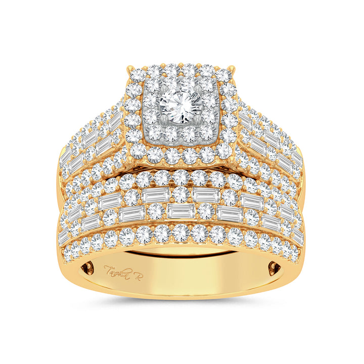 14k Yellow Gold 3ct Lab Diamond Bridal Trio Wedding Ring Set
