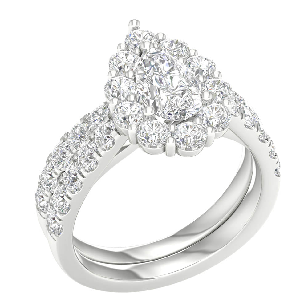 14k White Gold 3ct Lab Diamond Bridal Set Elegance