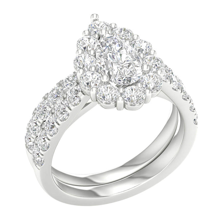 14k White Gold 3ct Lab Diamond Bridal Set Elegance