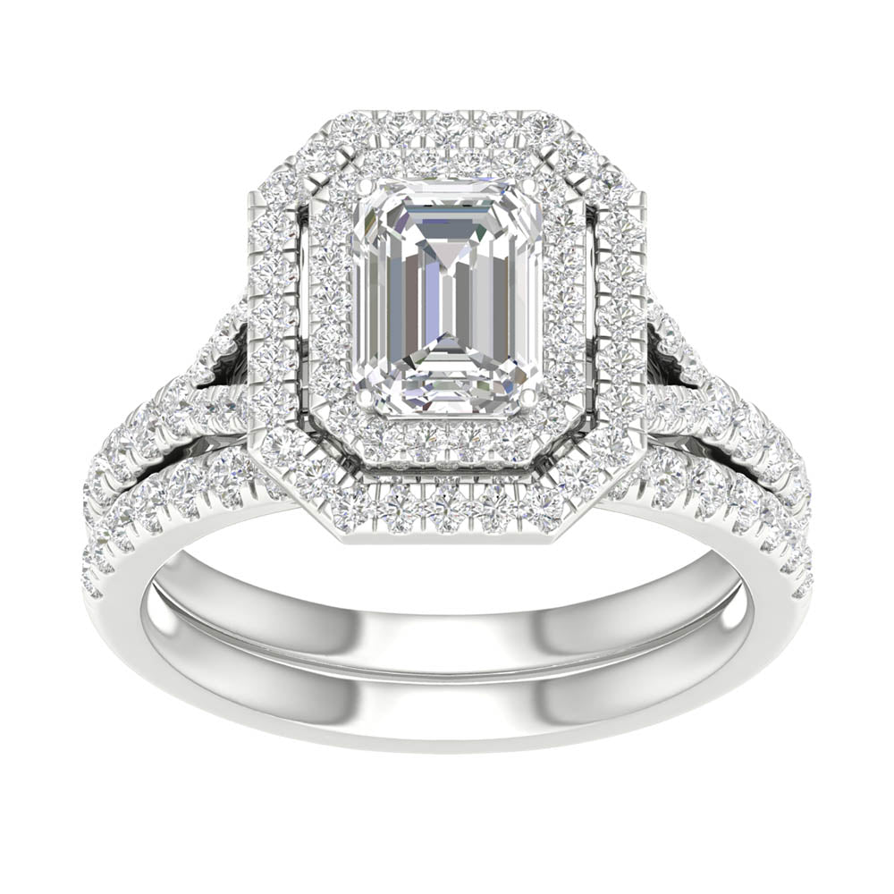 14K White Gold 1.75CT Lab Diamond Bridal Ring Set