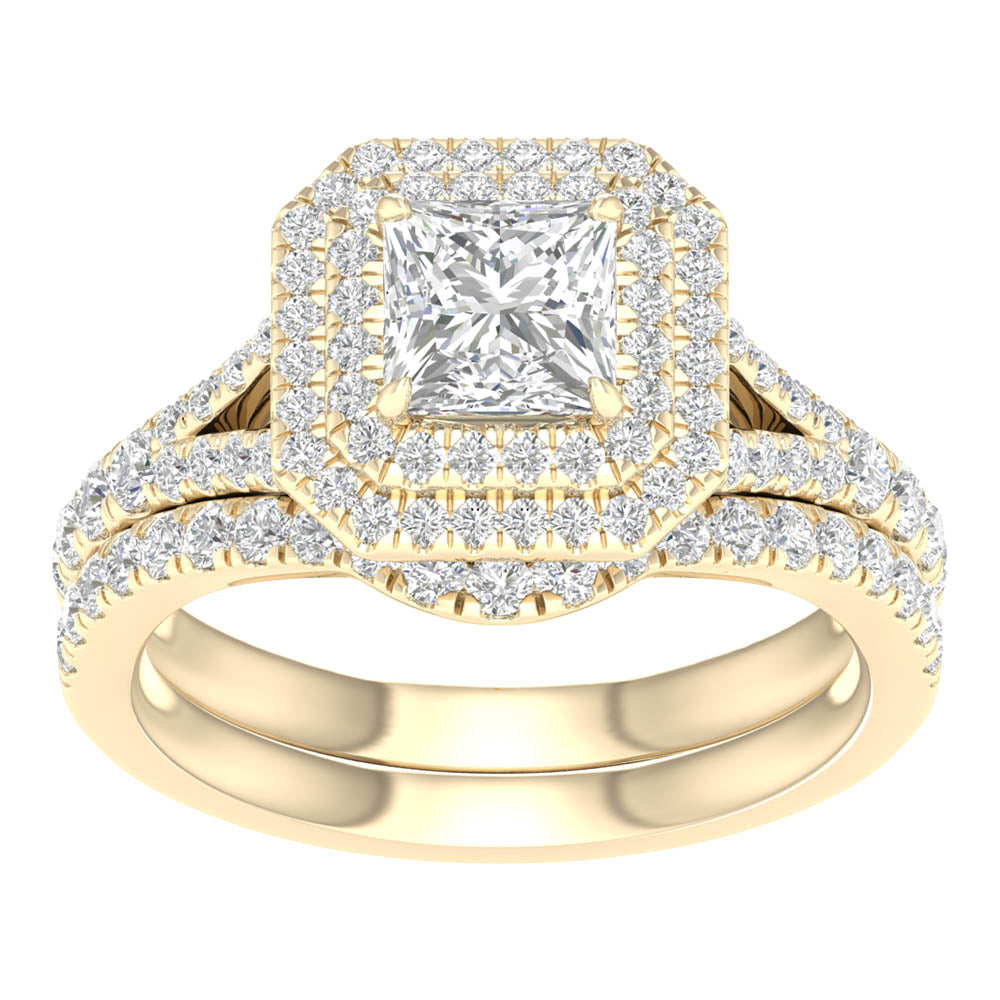 14K Yellow Gold 1.75CT Lab Grown Diamond Bridal Set Ensemble