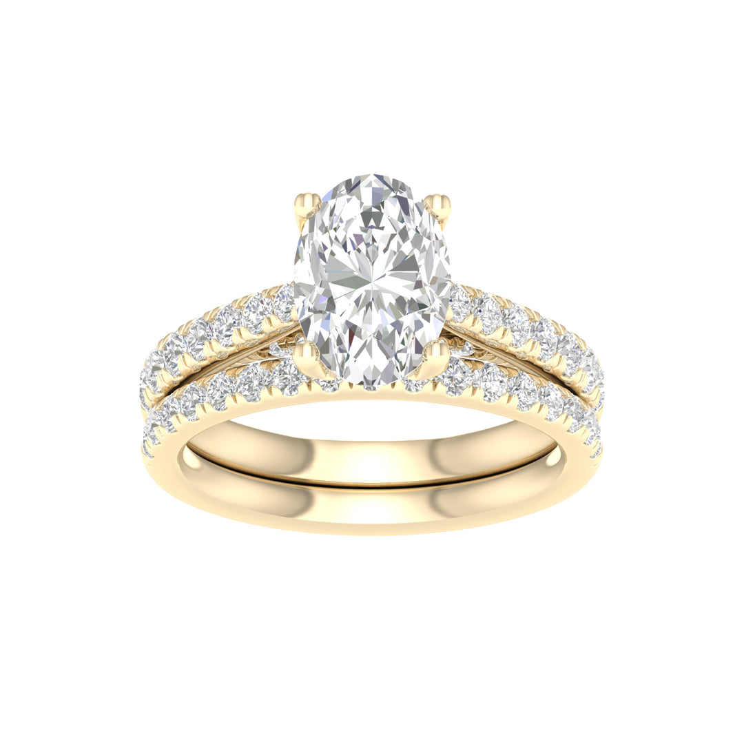 14K Yellow Gold 3CT Lab Diamond Bridal Ring Set for Her