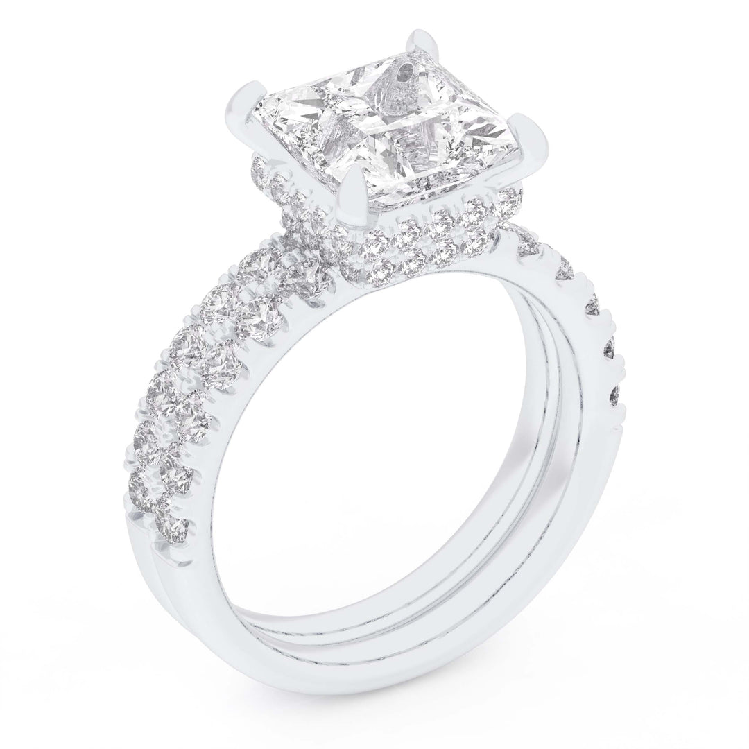 14K White Gold Lab Diamond Double Halo Bridal Ring Set