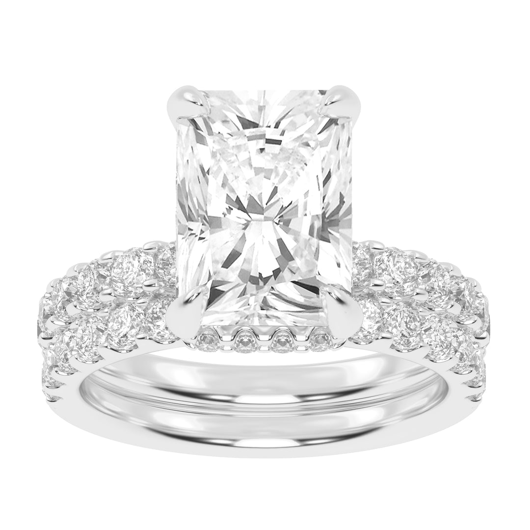 14k White Gold Lab Diamond Bridal Set with Double Hidden Halo