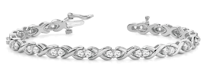14K White Gold Diamond In Line XO Bracelet