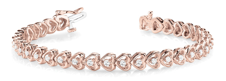 18K Rose Gold Diamond In Line Heart Bracelet