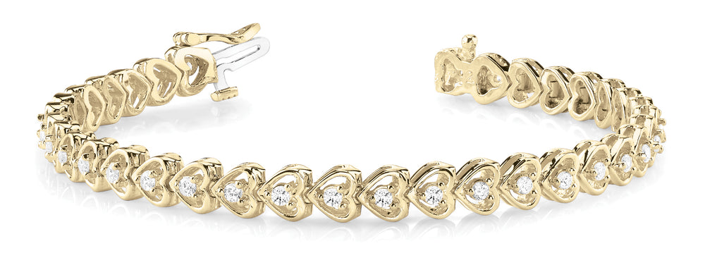 14K Yellow Gold Diamond Heart Line Bracelet