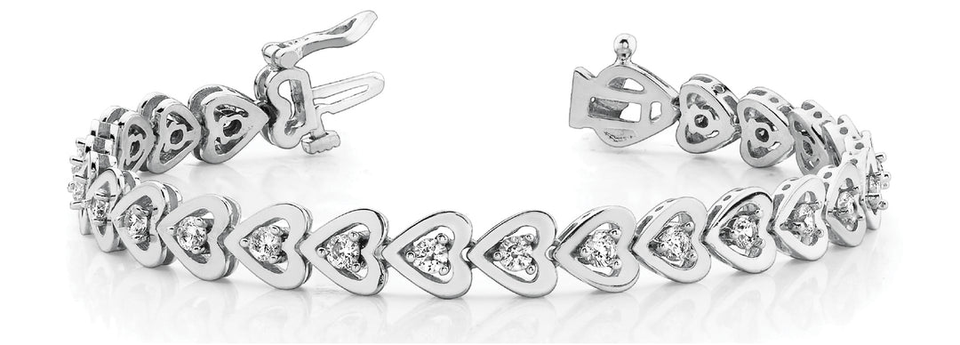 14K White Gold Diamond Heart Line Bracelet