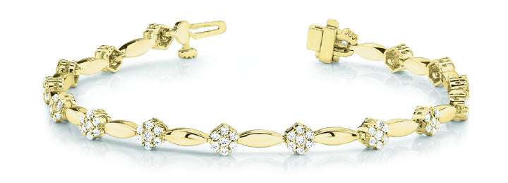 18K Yellow Gold Diamond Cluster Link Bracelet