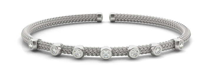 White Gold 7-Diamond Italian Bangle Bracelet