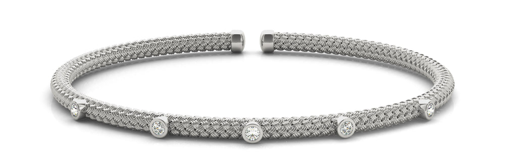 White Gold 0.10 CT Diamond Italian Bangle Bracelet