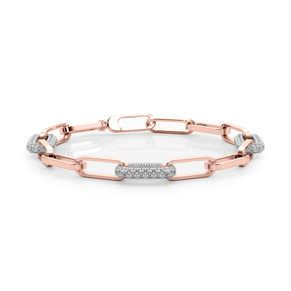 18K Rose Gold Diamond Paper Clip Link Bracelet