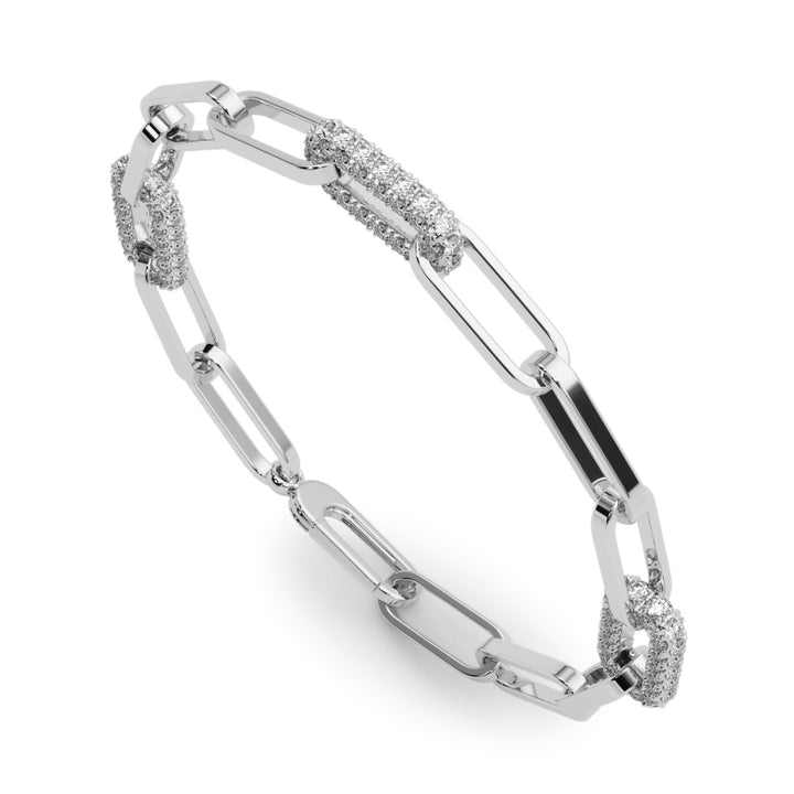 14K White Gold Diamond Paper Clip Bracelet