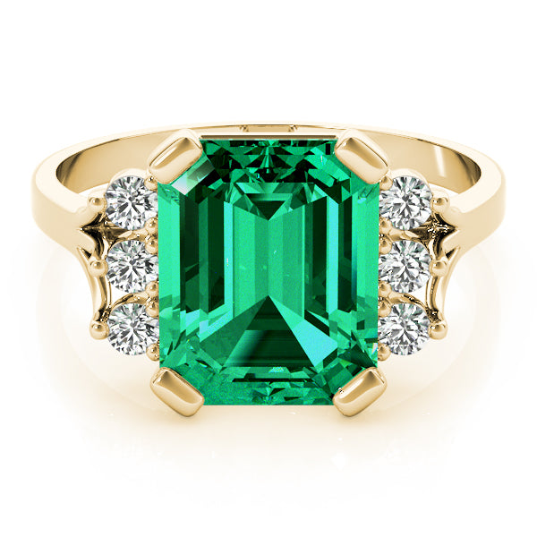 14K Yellow Gold Emerald Diamond Fashion Ring