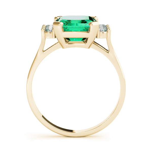 14K Yellow Gold Emerald Diamond Fashion Ring