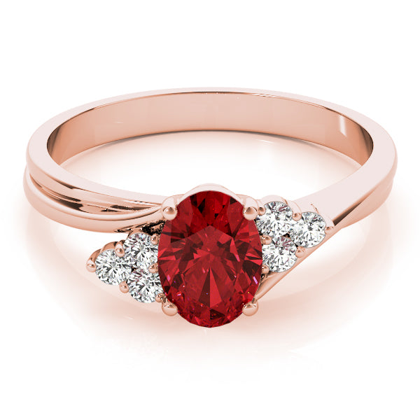 14K Rose Gold Oval Diamond Fashion Ring