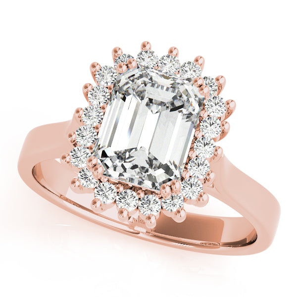 Rose Gold Emerald & Round Diamond Fashion Ring