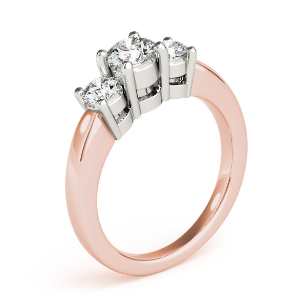 14K Rose Gold Round Diamond Three-Stone Ring