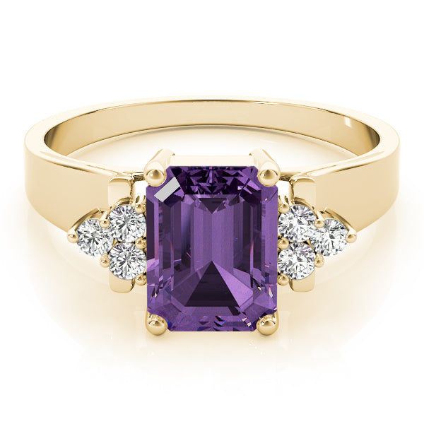 14K Yellow Gold Emerald Diamond Fashion Ring