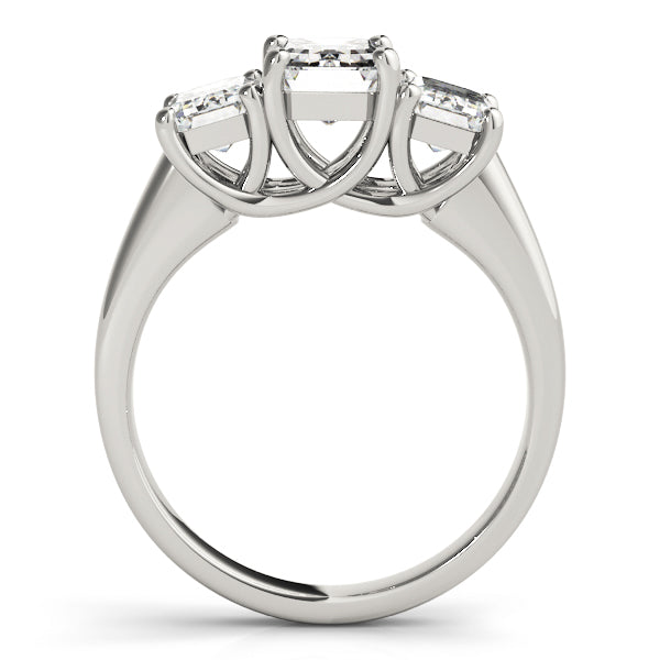 Platinum Emerald Diamond Three Stone Engagement Ring