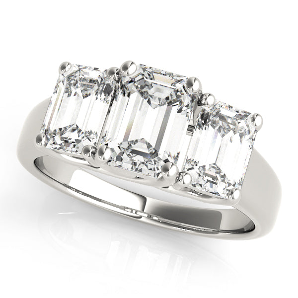 Platinum Emerald Diamond Three Stone Engagement Ring
