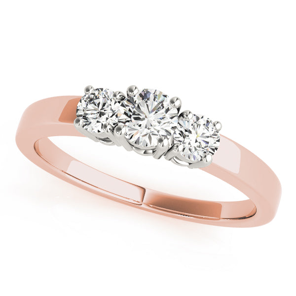 14K Rose Gold Round Diamond Three-Stone Ring