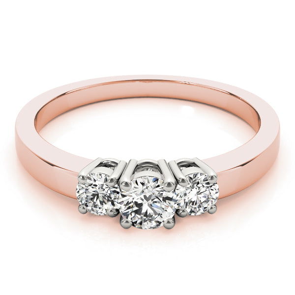 14K Rose Gold Round Diamond Three-Stone Ring