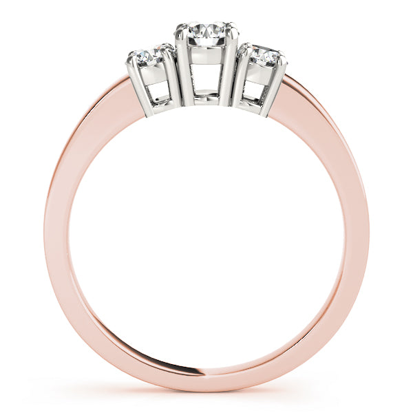 14K Rose Gold Round Diamond Three-Stone Ring