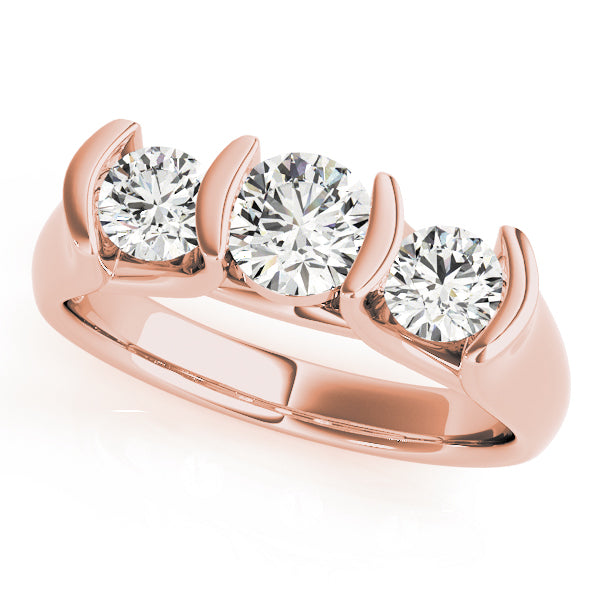 18K Rose Gold 1 ct Diamond Three-Stone Engagement Ring