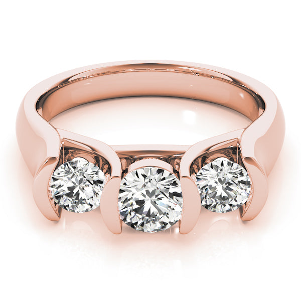 18K Rose Gold 1 ct Diamond Three-Stone Engagement Ring