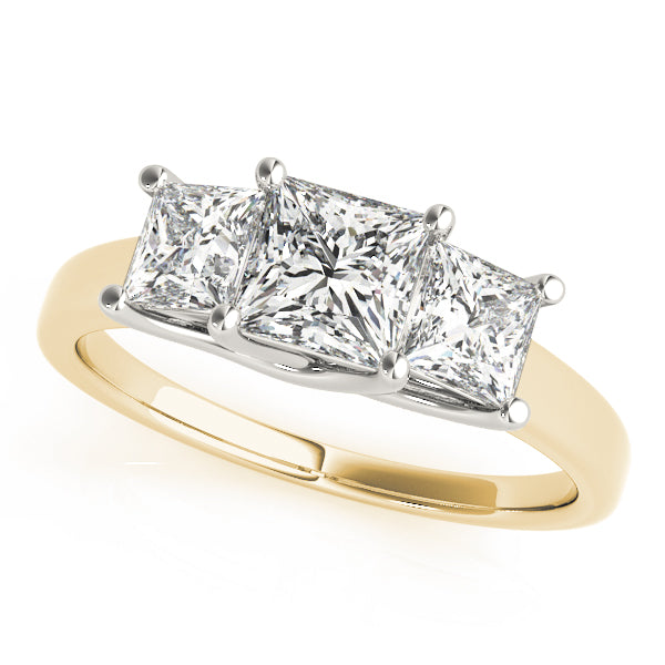 18K Yellow Gold 1.5ctw Square Diamond Three-Stone Ring