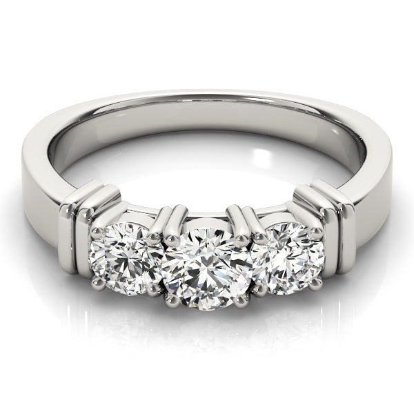 18K White Gold 1 ct Round Diamond Three-Stone Ring