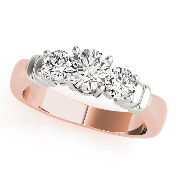 14K Rose Gold 1 ct Round Diamond Three-Stone Ring