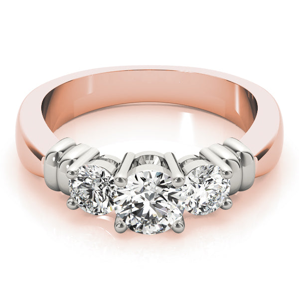 14K Rose Gold 1 ct Round Diamond Three-Stone Ring