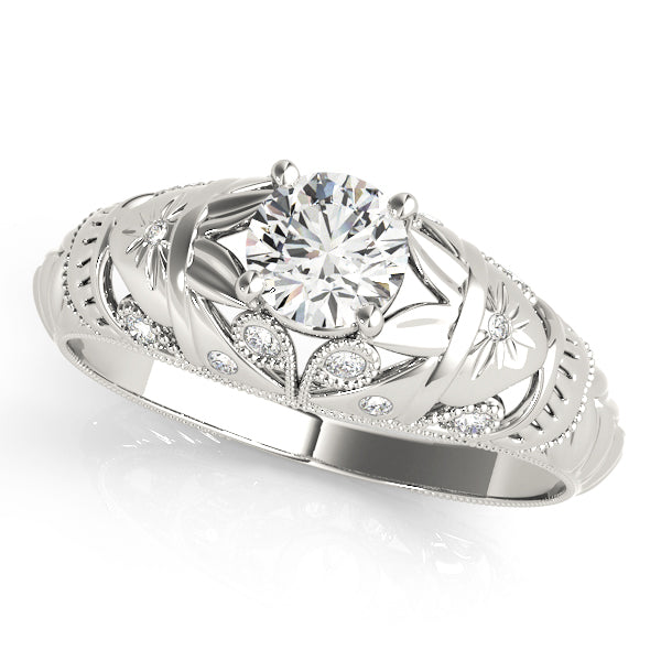 18K White Gold Round Diamond Vintage Engagement Ring