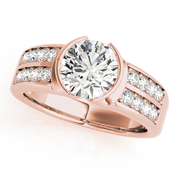 18K Rose Gold Round Diamond Pave Engagement Ring