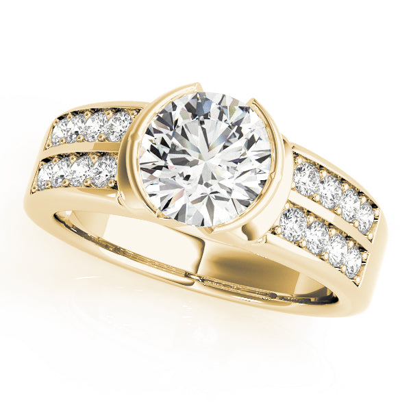 14K Yellow Gold Round Diamond Pave Engagement Ring