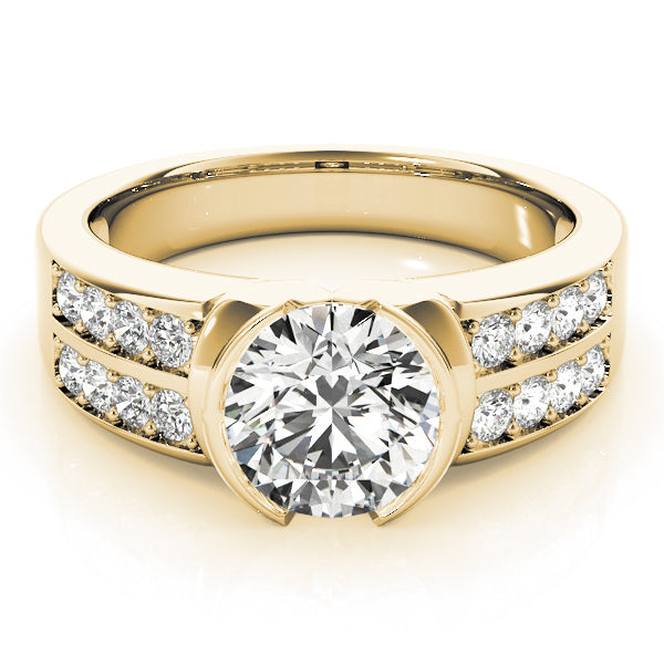 14K Yellow Gold Round Diamond Pave Engagement Ring