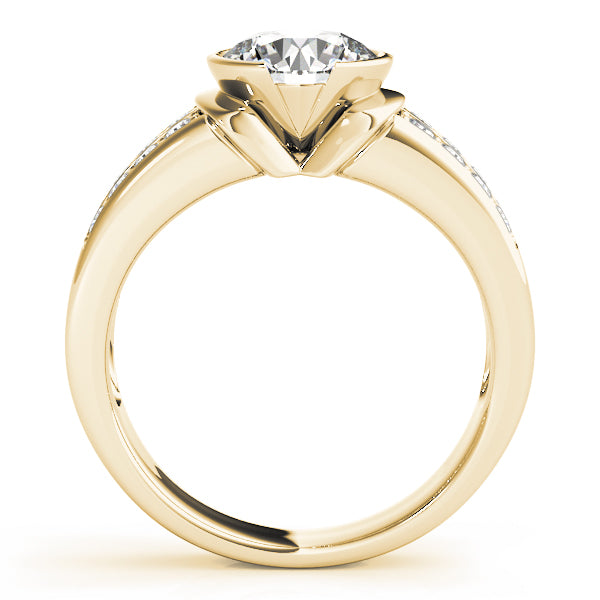 14K Yellow Gold Round Diamond Pave Engagement Ring