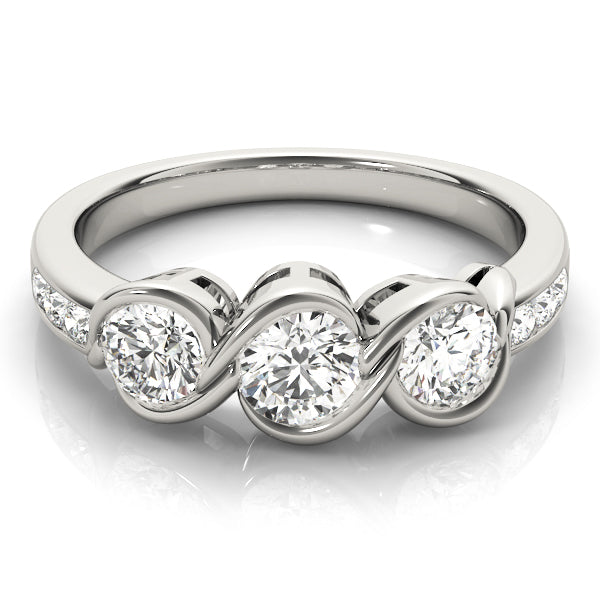 18K White Gold 1 ct Round Diamond Three-Stone Ring