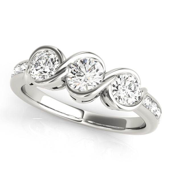 14K White Gold Round Diamond Three-Stone Ring